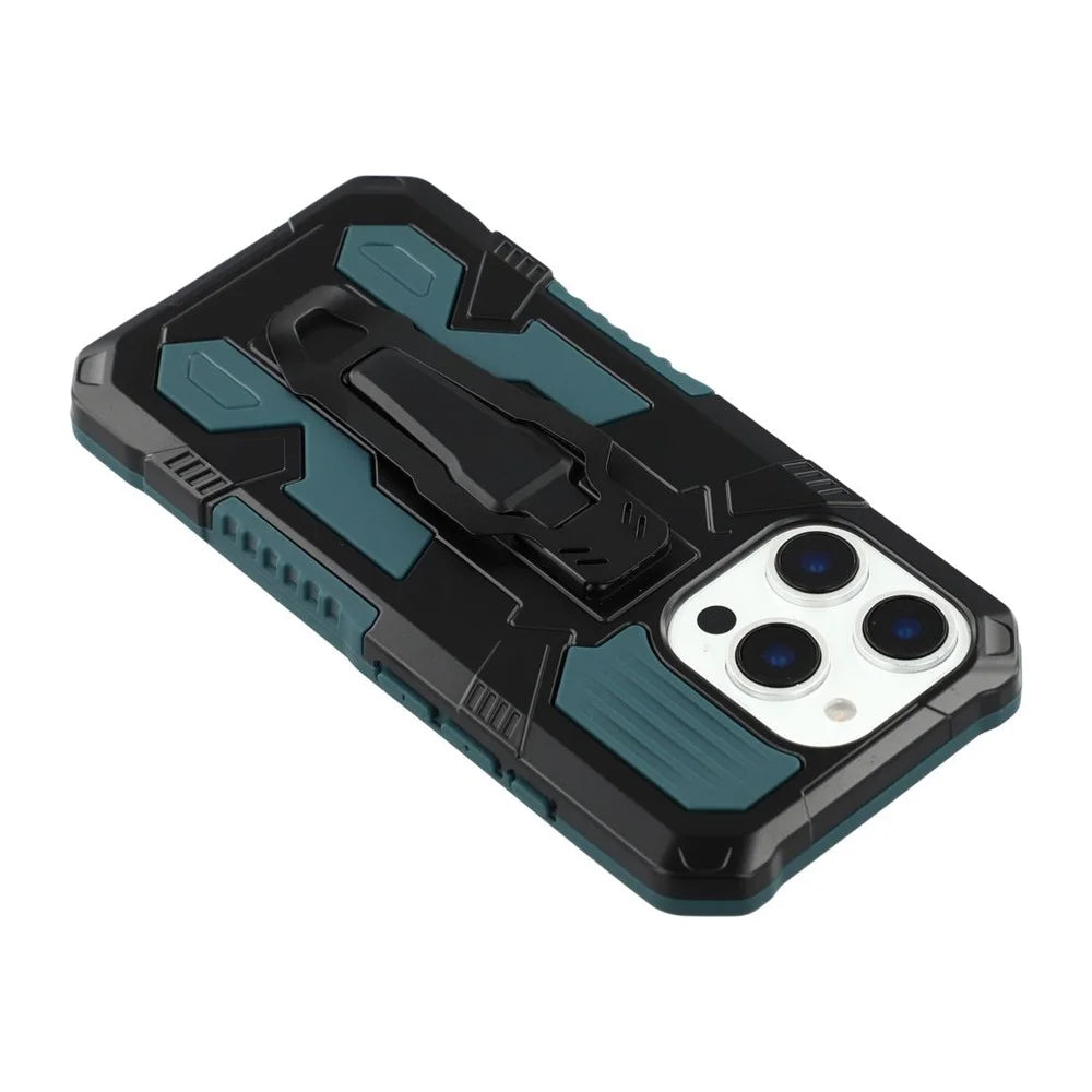 For iPhone 16 Pro Max Case with Kickstand Belt Clip Design TPU + PC Phone Back Cover - Green - 6