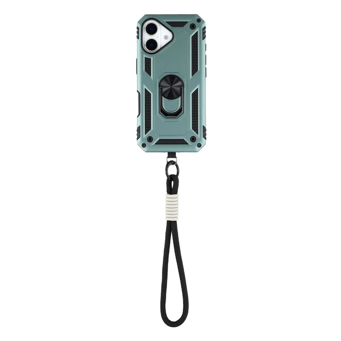 For iPhone 17 Case with Wrist Strap Kickstand PC + TPU Phone Cover - Blackish Green - 2