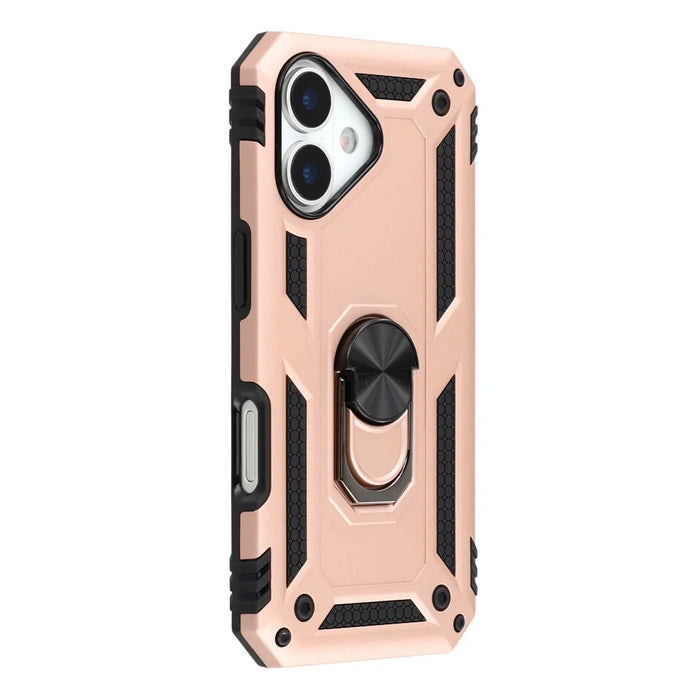 For iPhone 17 Case with Shoulder Strap Kickstand PC + TPU Phone Cover - Rose Gold - 2