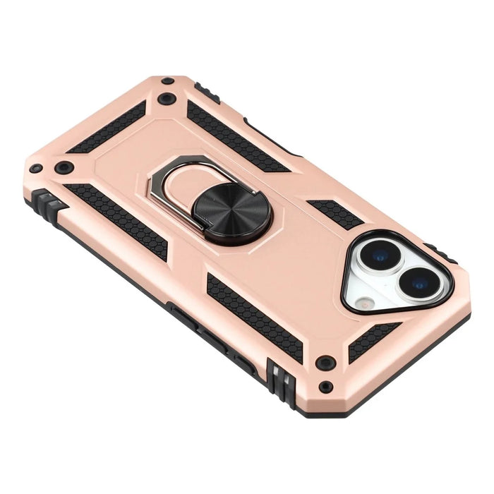 For iPhone 17 Case with Shoulder Strap Kickstand PC + TPU Phone Cover - Rose Gold - 5
