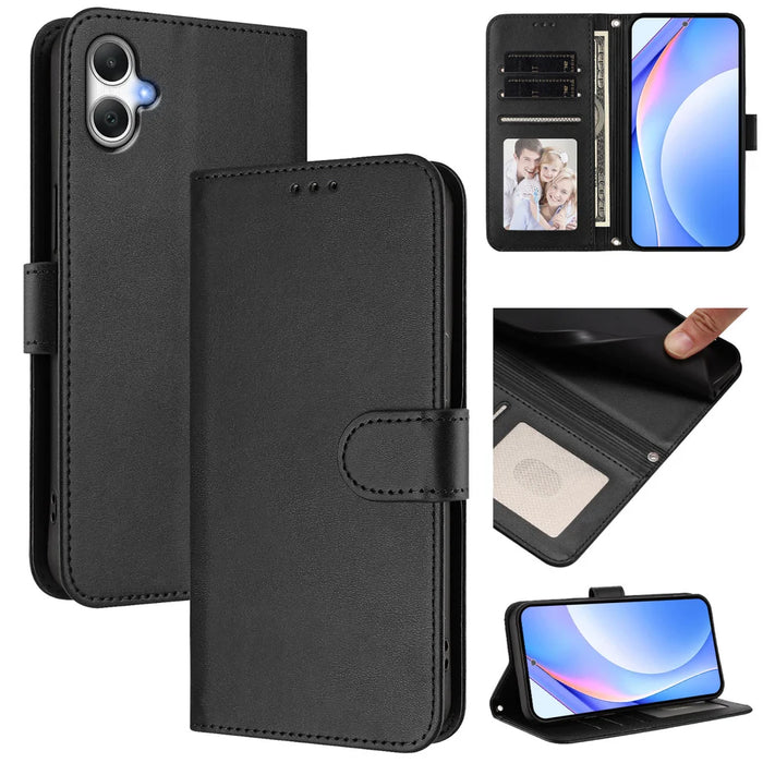 For Samsung Galaxy A06 5G / Galaxy A06 4G Wallet Case RFID Blocking Calf Texture Leather Stand Phone Cover with Strap - Black - 2