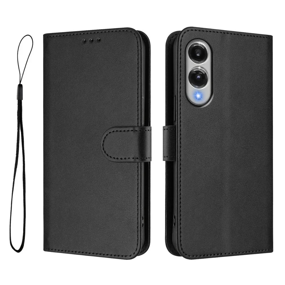 For Samsung Galaxy S25 Edge Wallet Case RFID Blocking Calf Texture Leather Stand Phone Cover with Strap - Black - 1