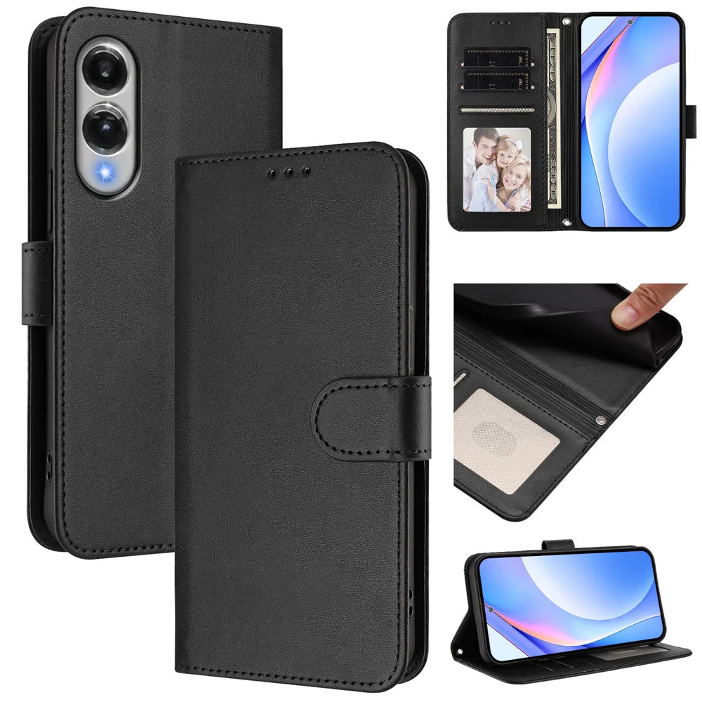 For Samsung Galaxy S25 Edge Wallet Case RFID Blocking Calf Texture Leather Stand Phone Cover with Strap - Black - 2