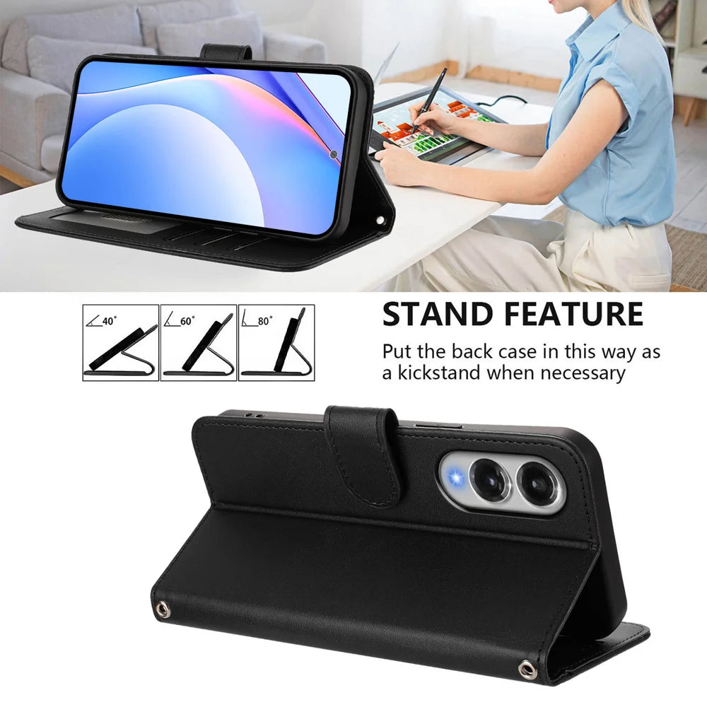 For Samsung Galaxy S25 Edge Wallet Case RFID Blocking Calf Texture Leather Stand Phone Cover with Strap - Black - 4