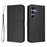 For Samsung Galaxy S24 / Galaxy S25 Wallet Case RFID Blocking Calf Texture Leather Stand Phone Cover with Strap - Black - 1