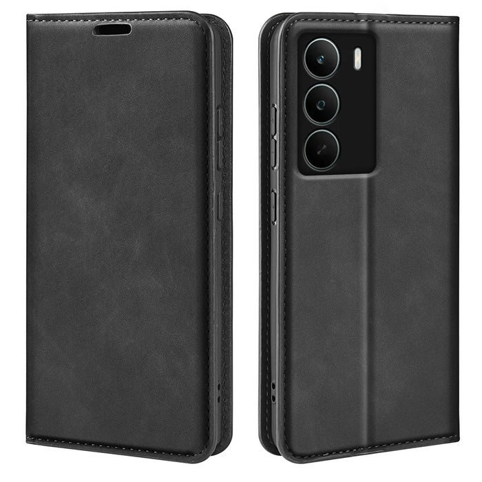 For Realme C71 4G Case Skin Touch Leather Wallet Phone Cover -  Black - 1