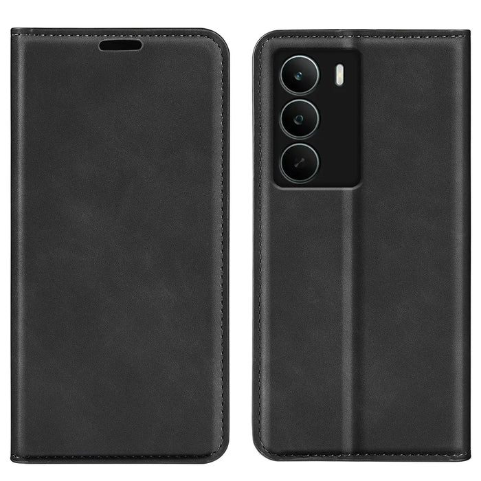 For Realme C71 4G Case Skin Touch Leather Wallet Phone Cover -  Black - 4