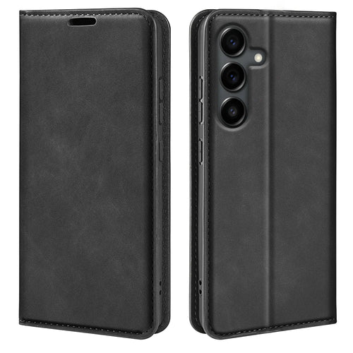 For Samsung Galaxy S25 FE Case Skin Touch Leather Wallet Phone Cover -  Black - 1