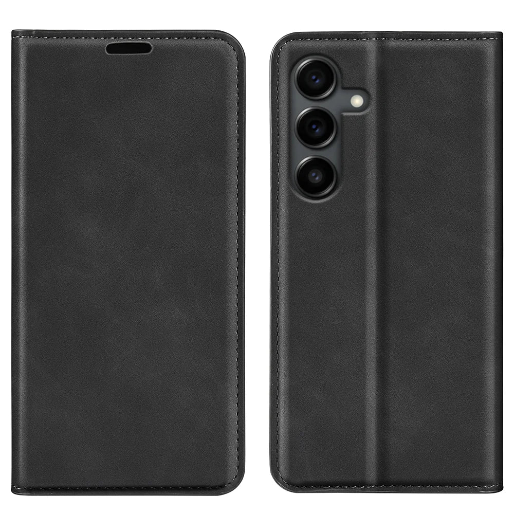 For Samsung Galaxy S25 FE Case Skin Touch Leather Wallet Phone Cover -  Black - 4