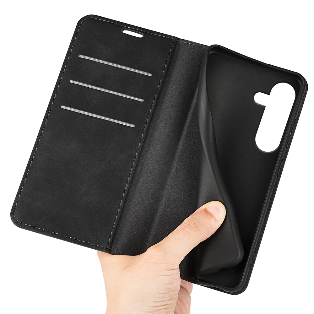 For Samsung Galaxy S25 FE Case Skin Touch Leather Wallet Phone Cover -  Black - 5
