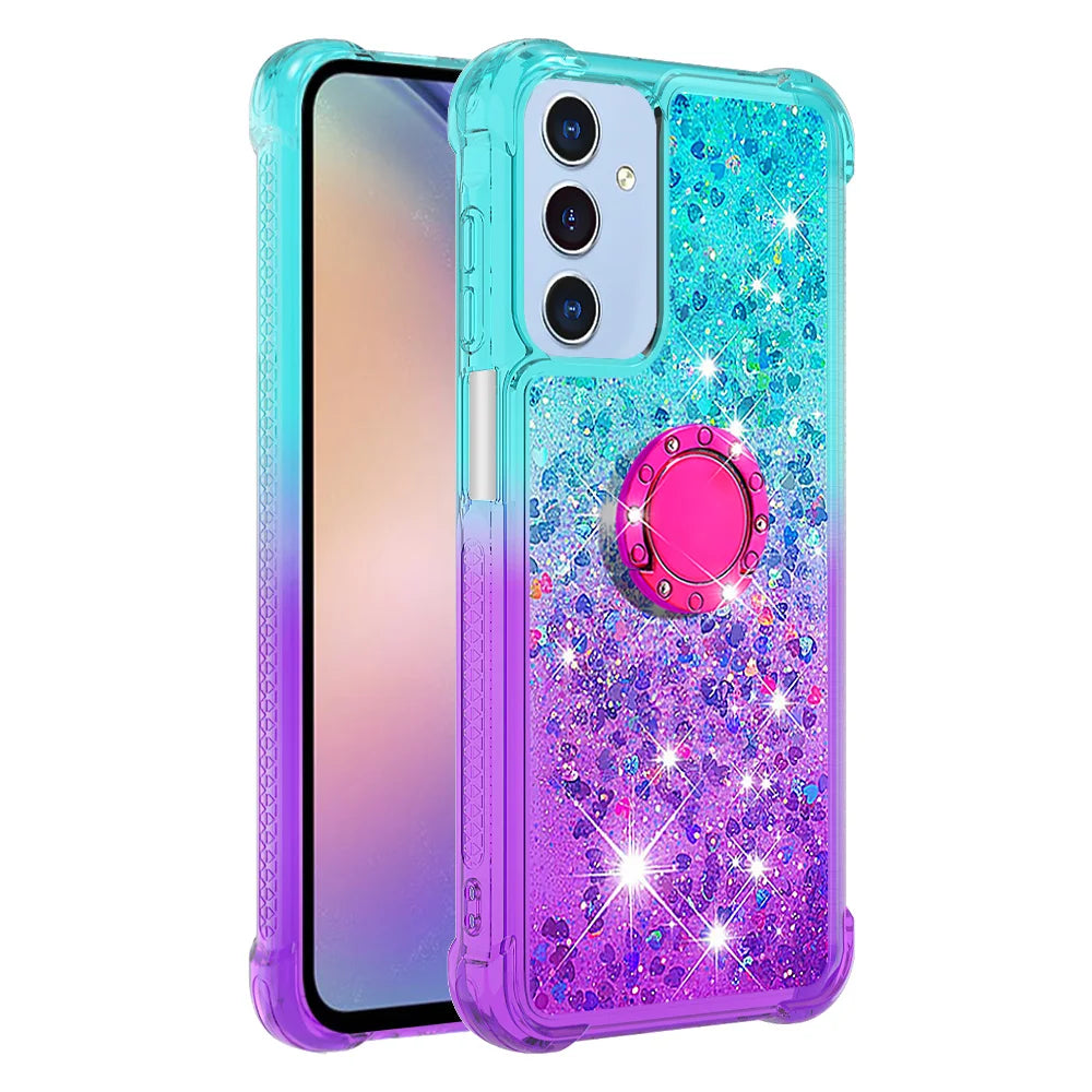 For Samsung Galaxy A18 5G / A18 4G / A17 5G / A17 4G / A26 5G TPU Case with Kickstand Gradiant Quicksand Shockproof Cover - Sky Blue+Purple - 3