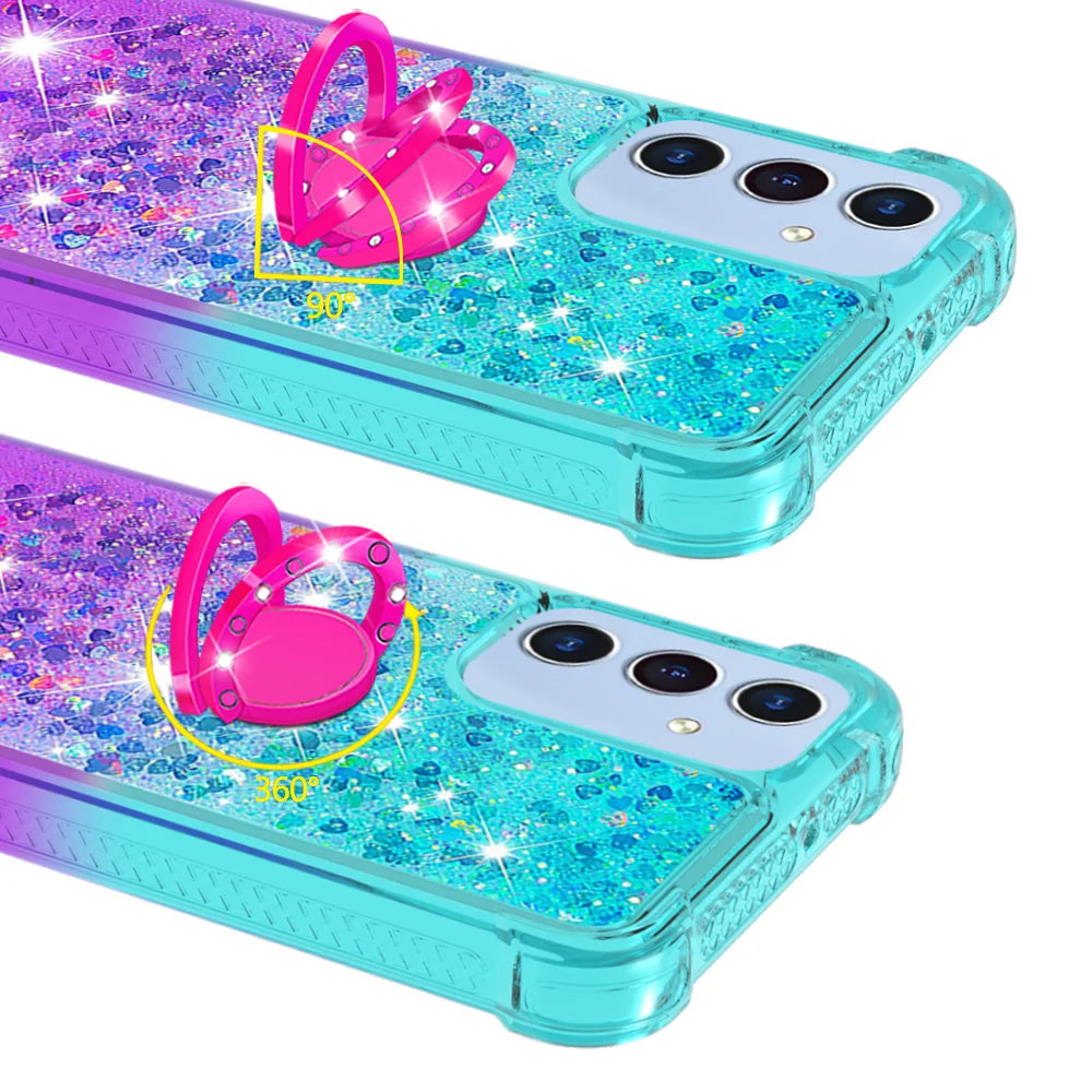 For Samsung Galaxy A18 5G / A18 4G / A17 5G / A17 4G / A26 5G TPU Case with Kickstand Gradiant Quicksand Shockproof Cover - Sky Blue+Purple - 4