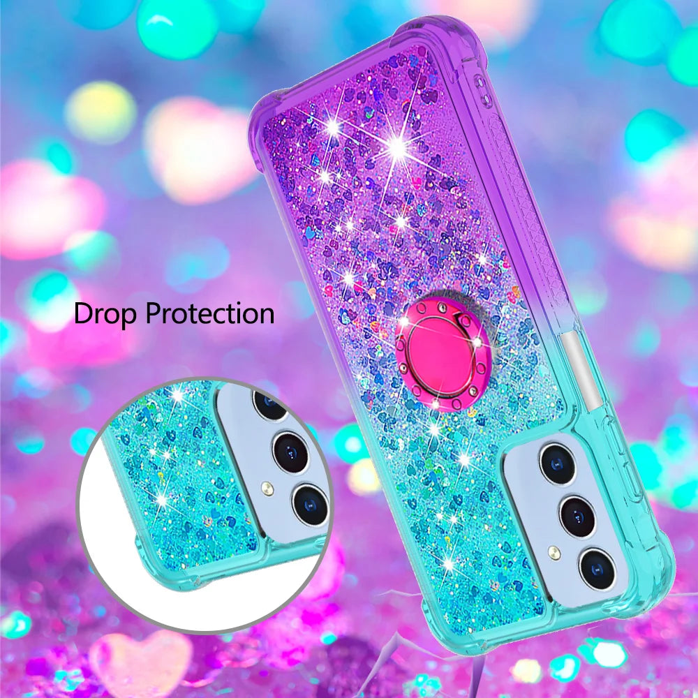For Samsung Galaxy A18 5G / A18 4G / A17 5G / A17 4G / A26 5G TPU Case with Kickstand Gradiant Quicksand Shockproof Cover - Sky Blue+Purple - 5