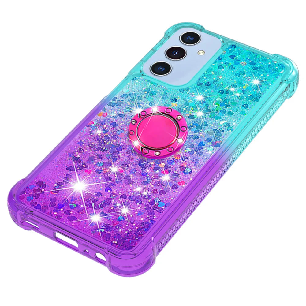 For Samsung Galaxy A18 5G / A18 4G / A17 5G / A17 4G / A26 5G TPU Case with Kickstand Gradiant Quicksand Shockproof Cover - Sky Blue+Purple - 6