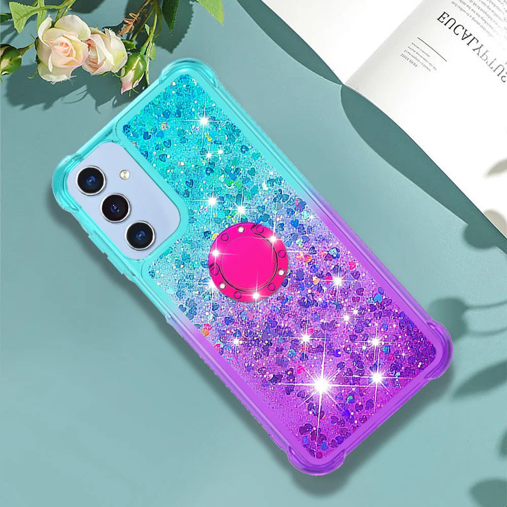 For Samsung Galaxy A18 5G / A18 4G / A17 5G / A17 4G / A26 5G TPU Case with Kickstand Gradiant Quicksand Shockproof Cover - Sky Blue+Purple - 7