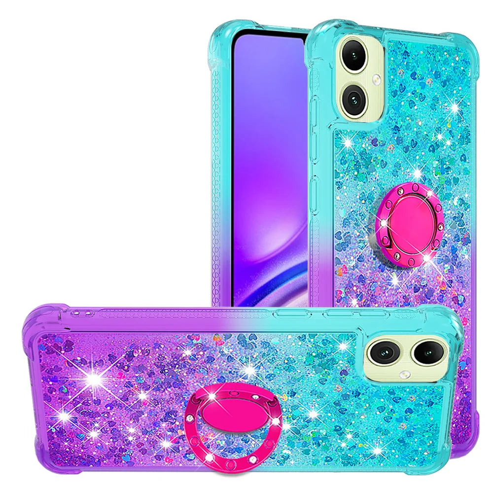 For Samsung Galaxy A08 5G / A08 4G / A07 4G TPU Case with Kickstand Gradiant Quicksand Shockproof Cover - Sky Blue+Purple - 1