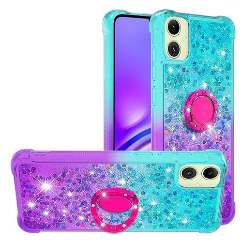 For Samsung Galaxy A08 5G / A08 4G / A07 4G TPU Case with Kickstand Gradiant Quicksand Shockproof Cover - Sky Blue+Purple - 1