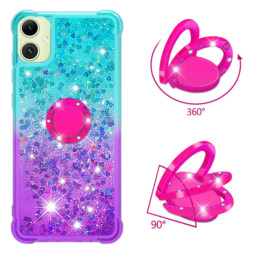 For Samsung Galaxy A08 5G / A08 4G / A07 4G TPU Case with Kickstand Gradiant Quicksand Shockproof Cover - Sky Blue+Purple - 2
