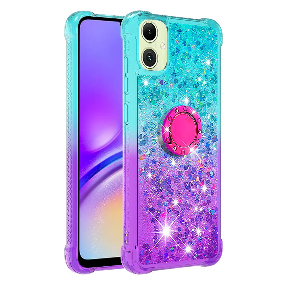 For Samsung Galaxy A08 5G / A08 4G / A07 4G TPU Case with Kickstand Gradiant Quicksand Shockproof Cover - Sky Blue+Purple - 3