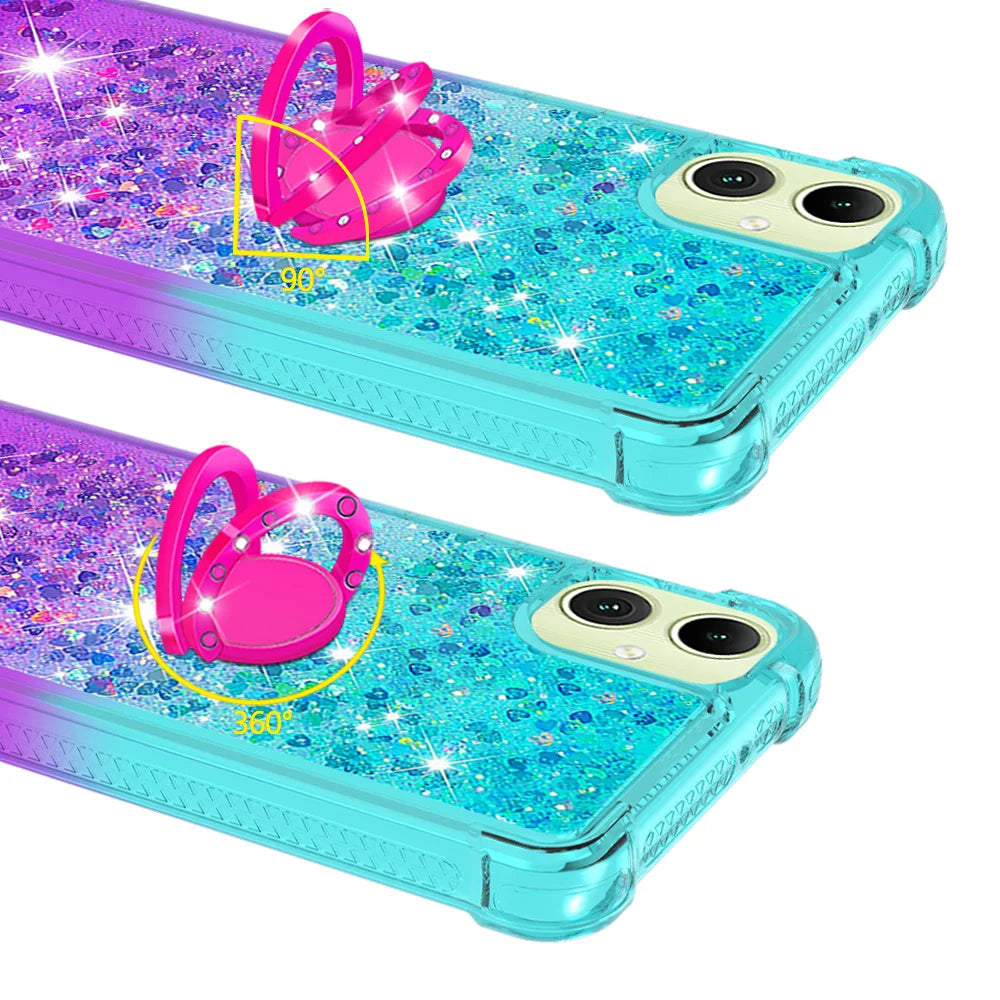 For Samsung Galaxy A08 5G / A08 4G / A07 4G TPU Case with Kickstand Gradiant Quicksand Shockproof Cover - Sky Blue+Purple - 4