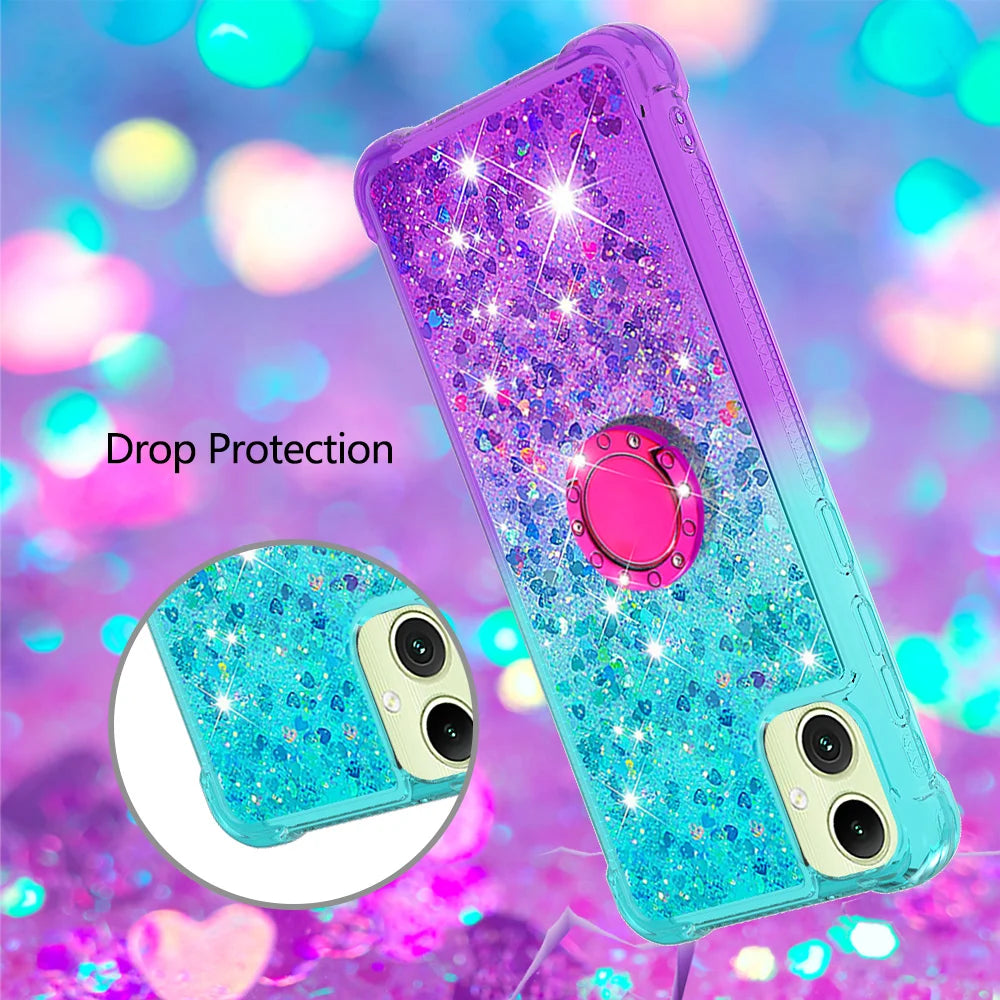 For Samsung Galaxy A08 5G / A08 4G / A07 4G TPU Case with Kickstand Gradiant Quicksand Shockproof Cover - Sky Blue+Purple - 5