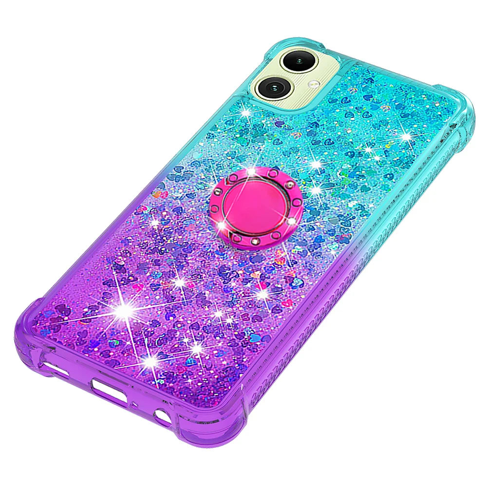 For Samsung Galaxy A08 5G / A08 4G / A07 4G TPU Case with Kickstand Gradiant Quicksand Shockproof Cover - Sky Blue+Purple - 6