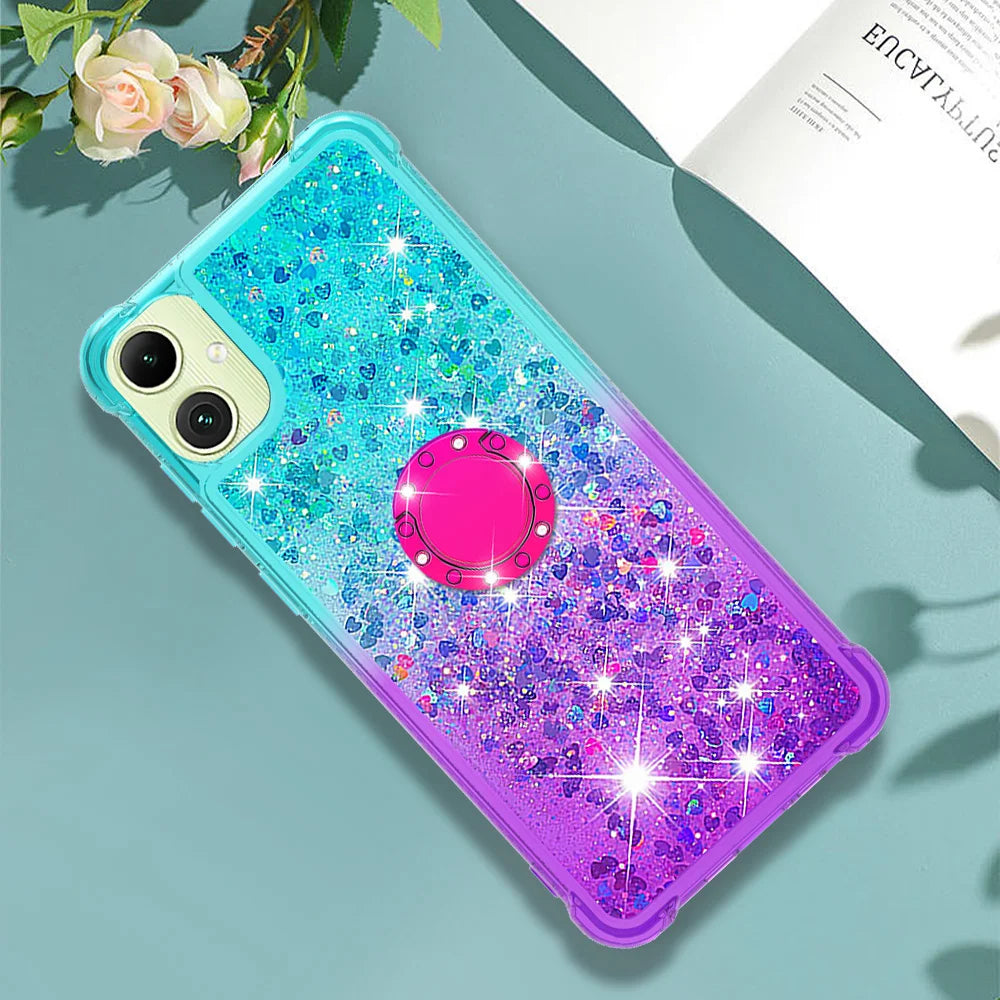For Samsung Galaxy A08 5G / A08 4G / A07 4G TPU Case with Kickstand Gradiant Quicksand Shockproof Cover - Sky Blue+Purple - 7
