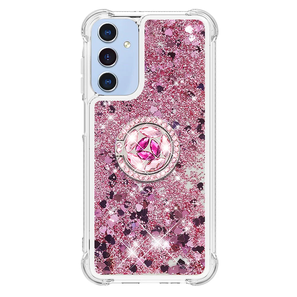 For Samsung Galaxy A18 5G / A18 4G / A17 5G / A17 4G / A26 5G TPU Case with Kickstand Quicksand Shockproof Cover - Rose Gold / Hearts - 2