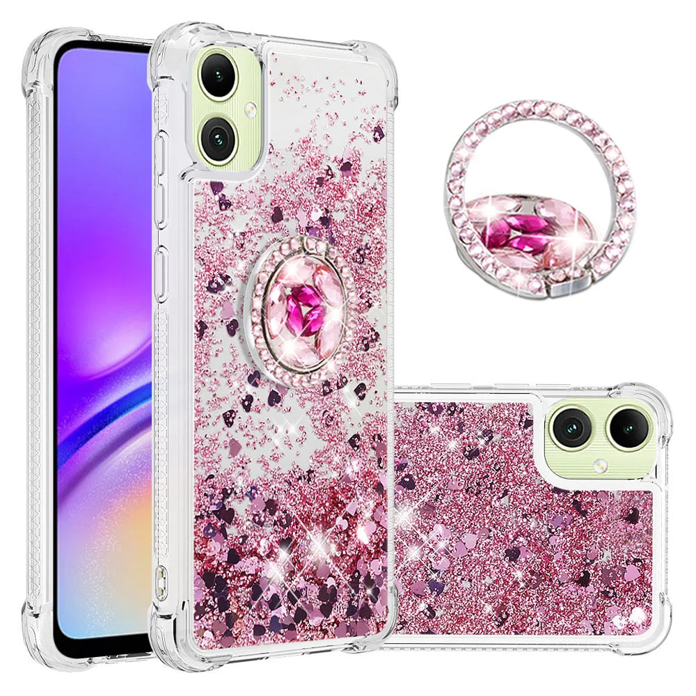 For Samsung Galaxy A08 5G / A08 4G / A07 4G TPU Case with Kickstand Quicksand Shockproof Cover - Rose Gold / Hearts - 1