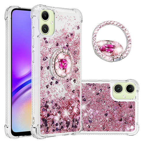For Samsung Galaxy A08 5G / A08 4G / A07 4G TPU Case with Kickstand Quicksand Shockproof Cover - Rose Gold / Hearts - 1