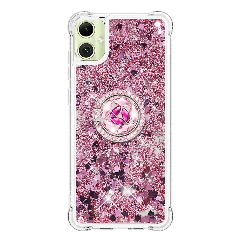 For Samsung Galaxy A08 5G / A08 4G / A07 4G TPU Case with Kickstand Quicksand Shockproof Cover - Rose Gold / Hearts - 2