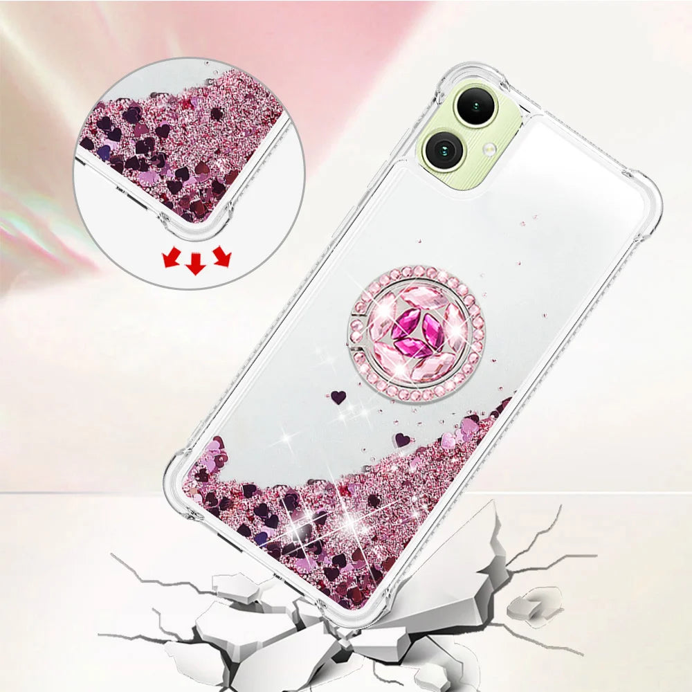 For Samsung Galaxy A08 5G / A08 4G / A07 4G TPU Case with Kickstand Quicksand Shockproof Cover - Rose Gold / Hearts - 4