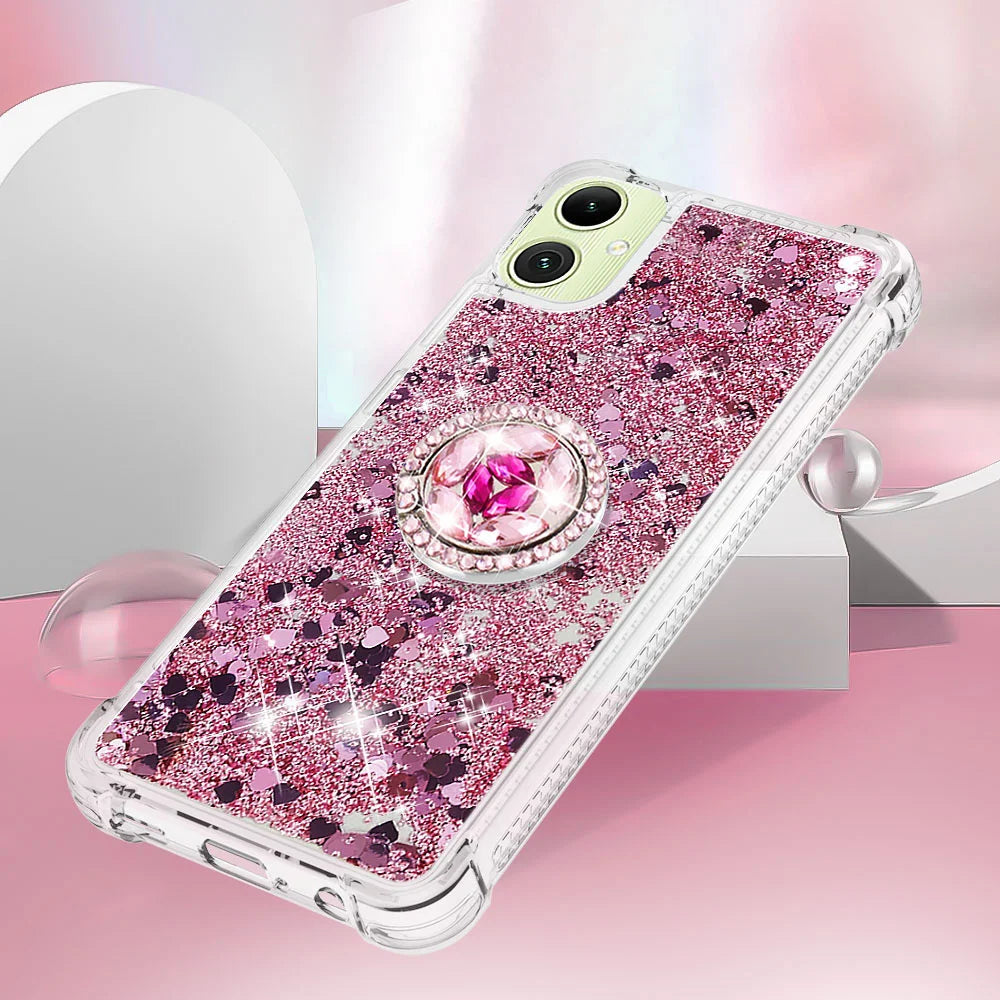For Samsung Galaxy A08 5G / A08 4G / A07 4G TPU Case with Kickstand Quicksand Shockproof Cover - Rose Gold / Hearts - 5