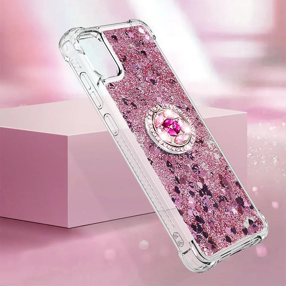 For Samsung Galaxy A08 5G / A08 4G / A07 4G TPU Case with Kickstand Quicksand Shockproof Cover - Rose Gold / Hearts - 6