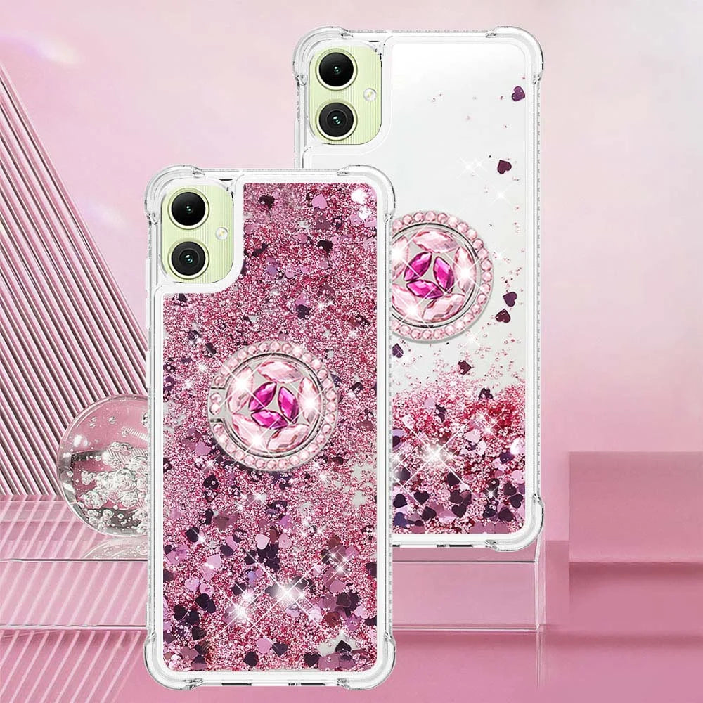 For Samsung Galaxy A08 5G / A08 4G / A07 4G TPU Case with Kickstand Quicksand Shockproof Cover - Rose Gold / Hearts - 7