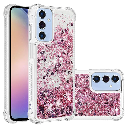 For Samsung Galaxy A18 5G / A18 4G / A17 5G / A17 4G / A26 5G TPU Case Glitter Quicksand Shockproof Phone Back Cover - Rose Gold / Hearts - 1