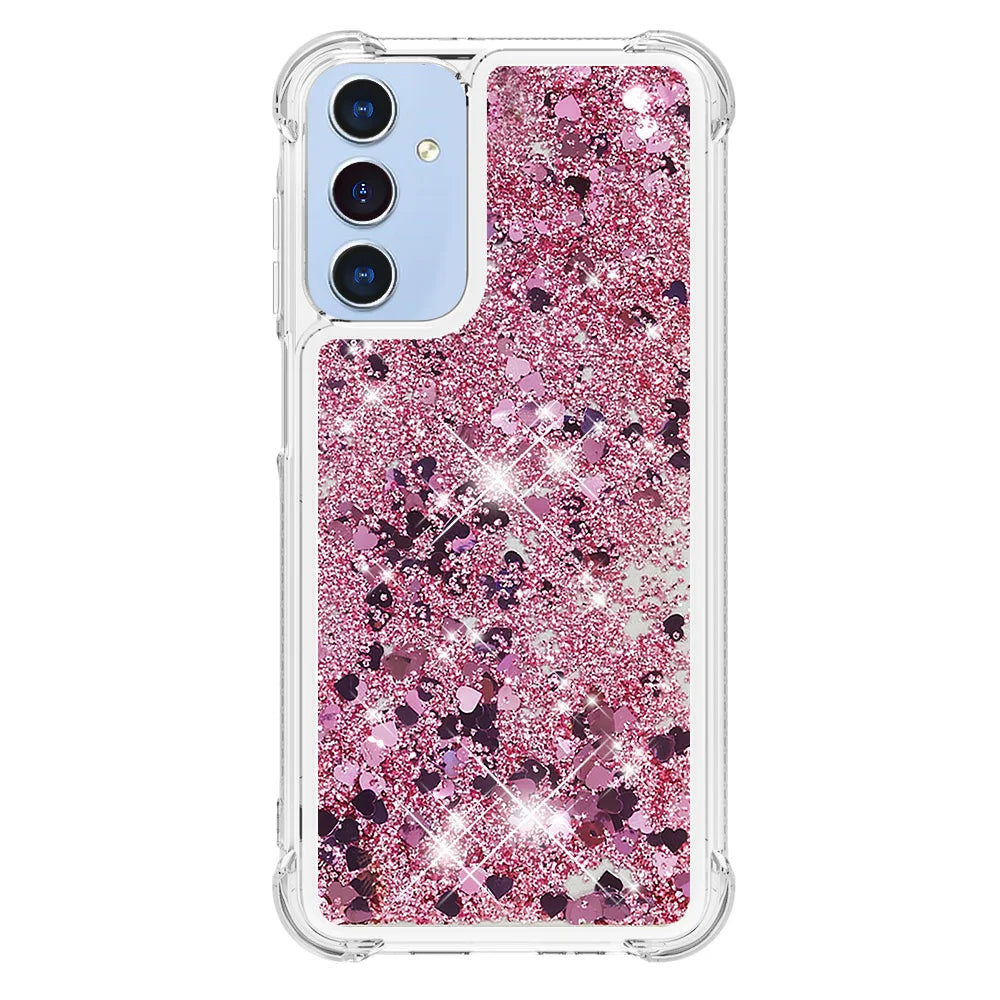 For Samsung Galaxy A18 5G / A18 4G / A17 5G / A17 4G / A26 5G TPU Case Glitter Quicksand Shockproof Phone Back Cover - Rose Gold / Hearts - 2
