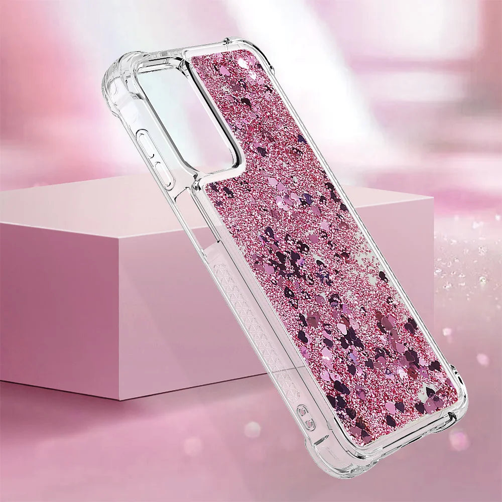 For Samsung Galaxy A18 5G / A18 4G / A17 5G / A17 4G / A26 5G TPU Case Glitter Quicksand Shockproof Phone Back Cover - Rose Gold / Hearts - 6