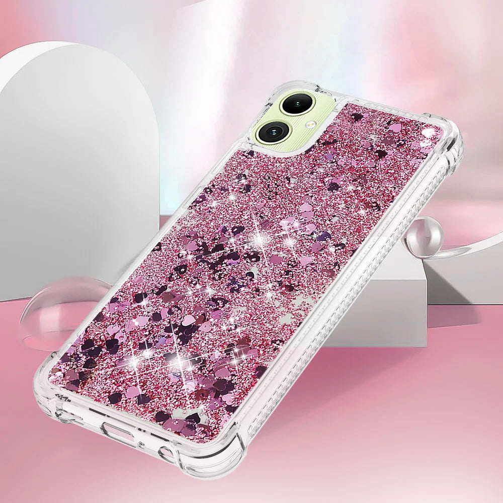 For Samsung Galaxy A08 5G / A08 4G / A07 4G TPU Case Glitter Quicksand Shockproof Phone Back Cover - Rose Gold / Hearts - 5