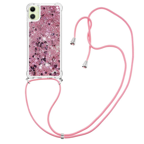 For Samsung Galaxy A08 5G / A08 4G / A07 4G TPU Case Quicksand Phone Cover with Lanyard - Rose Gold / Hearts - 1