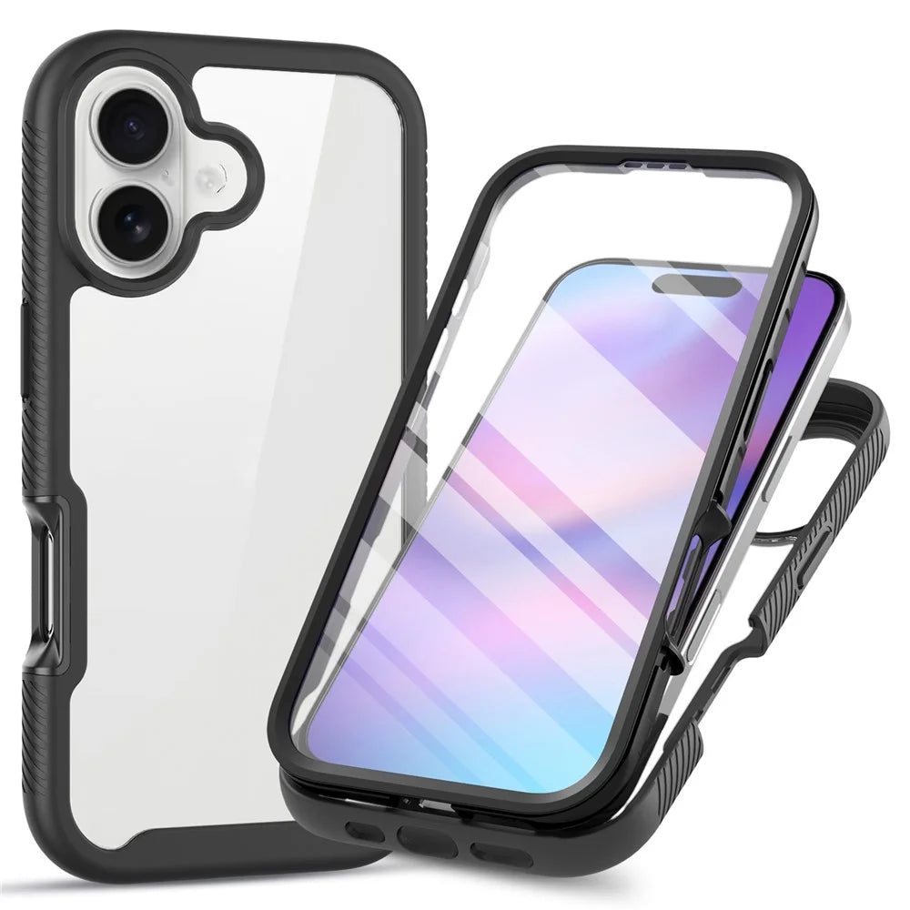 Clear Case for iPhone 17 PC + TPU Phone Back Cover with PET Screen Film - Black - 1