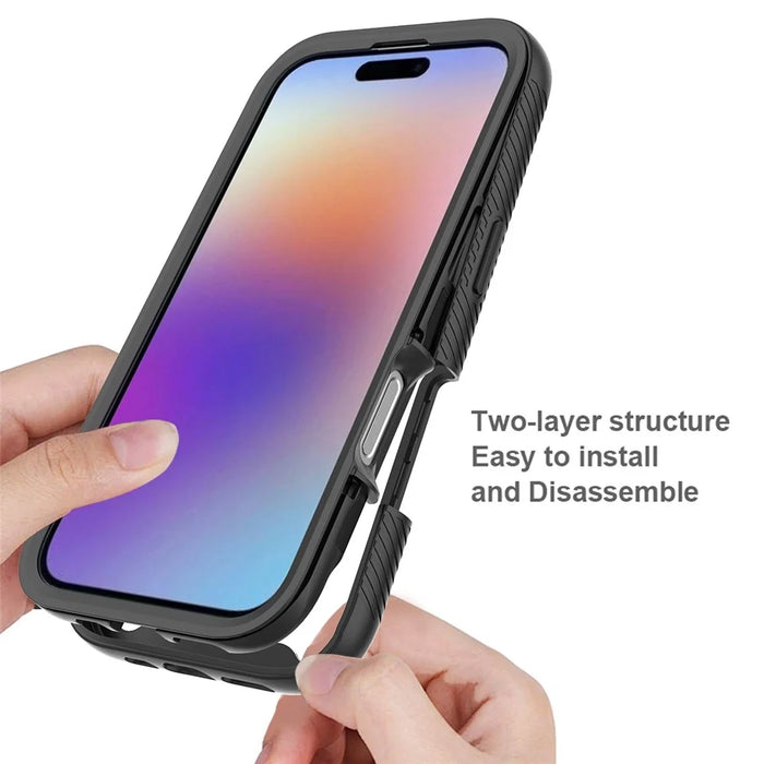 Clear Case for iPhone 17 PC + TPU Phone Back Cover with PET Screen Film - Black - 2