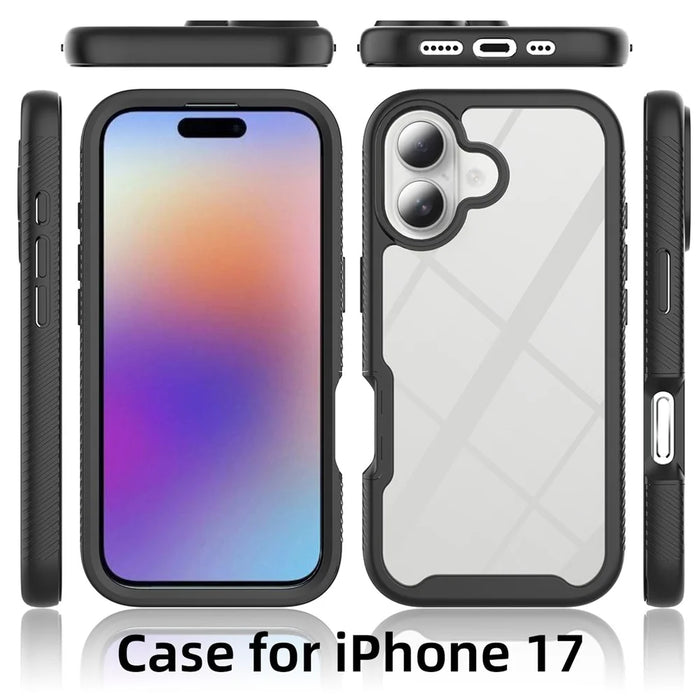 Clear Case for iPhone 17 PC + TPU Phone Back Cover with PET Screen Film - Black - 5