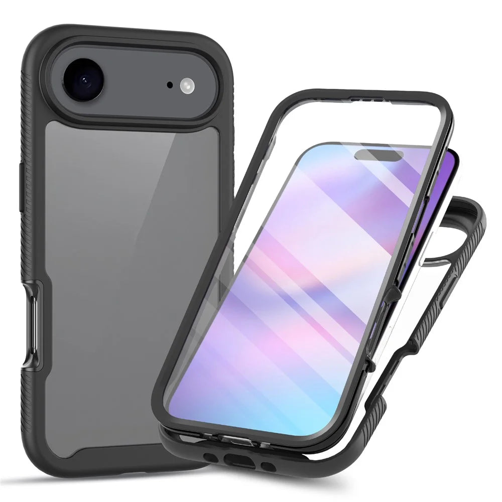Clear Case for iPhone Air PC + TPU Phone Back Cover with PET Screen Film - Black - 1