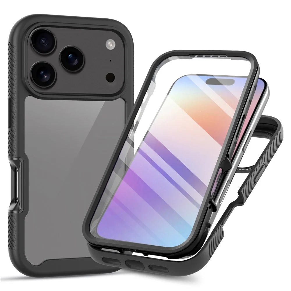 Clear Case for iPhone 18 Pro Max / 17 Pro Max PC + TPU Phone Back Cover with PET Screen Film - Black - 1