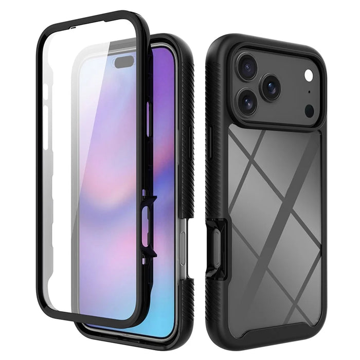 Clear Case for iPhone 18 Pro Max / 17 Pro Max PC + TPU Phone Back Cover with PET Screen Film - Black - 2