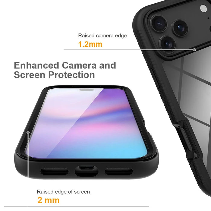Clear Case for iPhone 18 Pro Max / 17 Pro Max PC + TPU Phone Back Cover with PET Screen Film - Black - 3