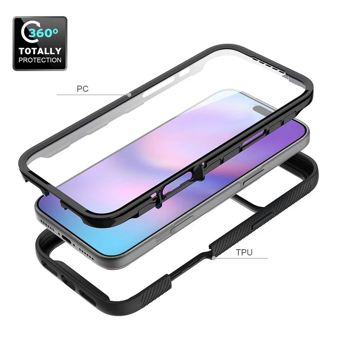 Clear Case for iPhone 18 Pro Max / 17 Pro Max PC + TPU Phone Back Cover with PET Screen Film - Black - 5