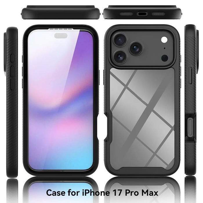 Clear Case for iPhone 18 Pro Max / 17 Pro Max PC + TPU Phone Back Cover with PET Screen Film - Black - 7