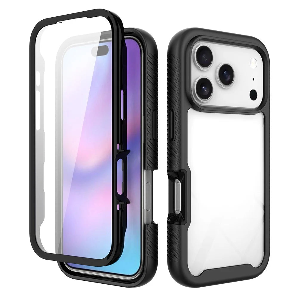 Clear Case for iPhone 18 Pro / 17 Pro PC + TPU Phone Back Cover with PET Screen Film - Black - 2